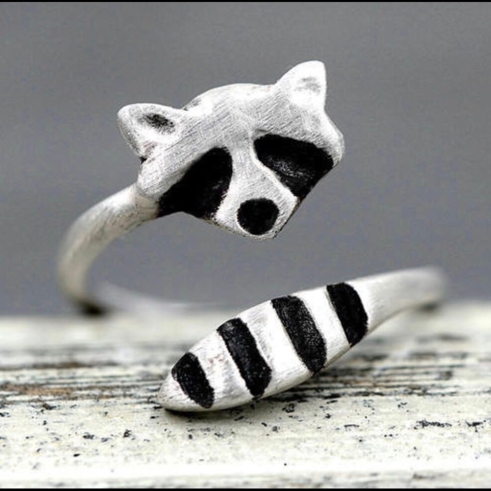 925 silver raccoon adjustable ring adorable new woodland animal